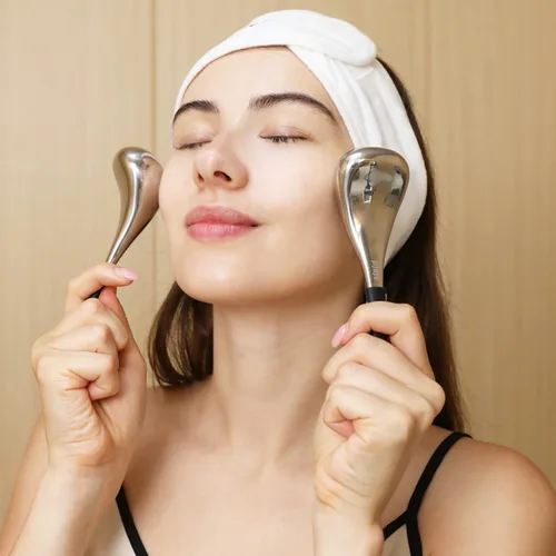 Vista 5 de pfefe Globos de Hielo Herramientas para el Cuidado de la Piel Facial para Mujeres Cara y Ojos, Palitos Criogénicos de Belleza Facial de Acero