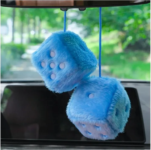 Vista 11 de Par de dados cuadrados retro de felpa mullidos de 3 pulgadas con puntos, decoración para colgar en el espejo del automóvil, adorno para espejo