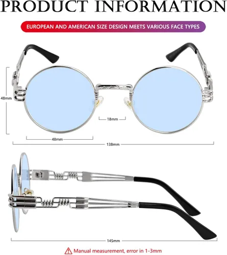 Vista 7 de AIEYEZO Gafas de sol redondas Steampunk Circle Lennon Hippie, montura de metal, lente con bloqueo UV 100%