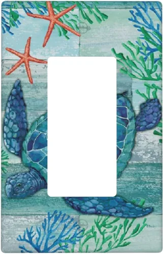 Vista 11 de Placas de interruptor de luz de doble palanca con diseño de tortuga marina y estrella de mar del océano, cubiertas de tomacorriente de 2 gang A1