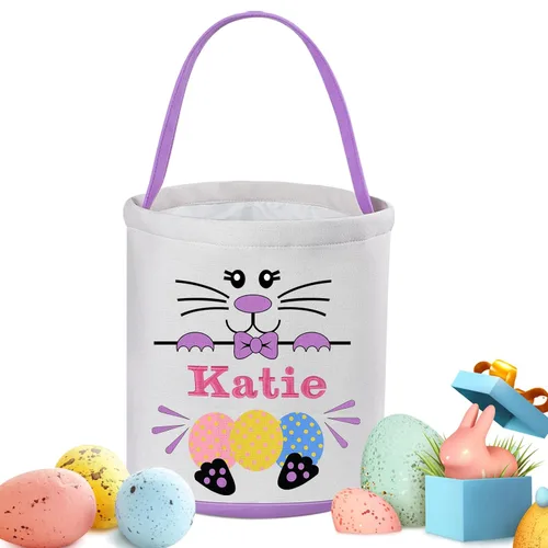 Vista 7 de Cestas de Pascua personalizadas para niños y niñas, canasta de conejo de Pascua de Touber para niños pequeños, canasta de caza de huevos de Pascua