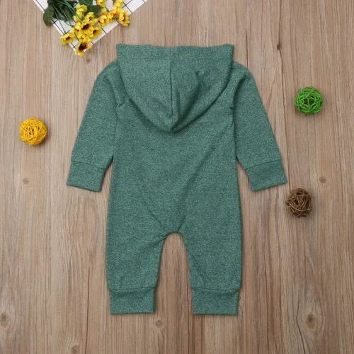 Vista 3 de Mameluco de manga larga para bebé recién nacido, mono con capucha, sudadera sólida con capucha de una pieza, ropa de otoño