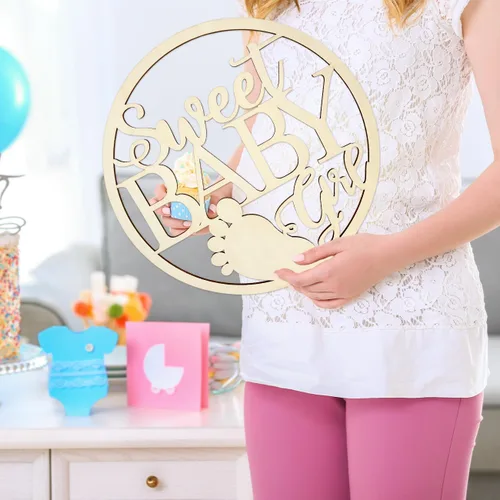 Vista 6 de Letrero de madera para niña con texto en inglés «Sweet Baby Girl», decoración para colgar en la pared para recién nacidos, revelación de género