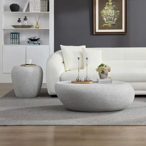 Vista 23 de WILLIAMSPACE Mesa auxiliar redonda de 15.75" con patrón de piedra de cemento para sala de estar, mesa auxiliar moderna circular de fibra de vidrio