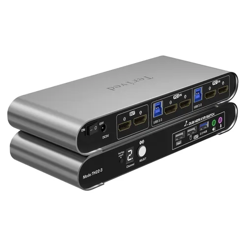 Vista 12 de interruptor KVM automático de 2 puertos DP USB 3.0 para dos computadoras y 1 monitor DisplayPort, 8K@30Hz 4K@144Hz, interruptor con tecla de acceso