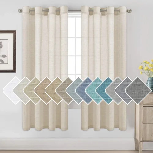 Vista 116 de H.VERSAILTEX Cortinas de lino de mezcla natural para sala de estar/cortinas de lino semitransparentes reductoras de luz de 54 pulgadas de largo