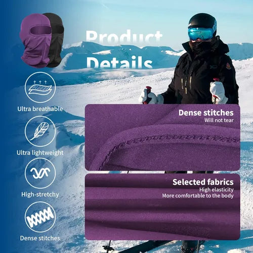 Vista 5 de YESLIFE Máscara de esquí de 2 piezas, pasamontañas para hombres y mujeres, esquí, snowboard, motocicleta y protección UV, sombrero