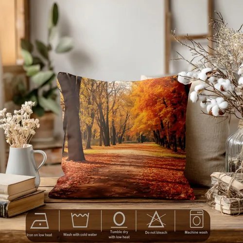 Vista 3 de Batmerry Autumn Forest Throw Pillow Covers, Yellow Orange Foliage in Fall Park Decorative Pillow Covers Digital Printing Blended for Couch Sofa Bed