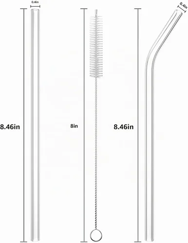 Vista 2 de 6 popotes de vidrio reutilizables, repuesto de 8.46 pulgadas x 0.394 in, pajita práctica transparente para vasos de 20/30/32 onzas, pajitas