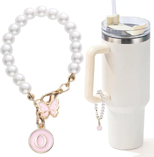 Vista 15 de Encanto de letra para Copa Stanley, accesorios de cadena de perlas, encantos de iniciales de Copa Stanley para asa, decoración de botella de agua