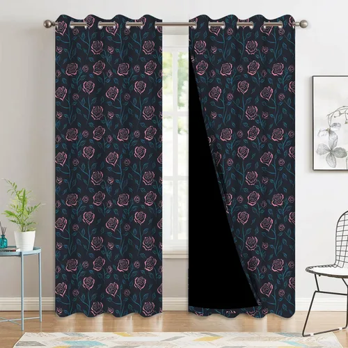 Vista 12 de Cortinas opacas 52 x 84 pulgadas, 2 paneles con aislamiento térmico y oscurecimiento, cortinas de ojal para ventanas para dormitorio y sala de estar