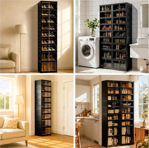 Vista 7 de Organizador de Zapatos Plegable Caja de Almacenamiento, Estante de Zapatos Plegable Portátil Extra Grande para Closet, Caja de Almacenamiento