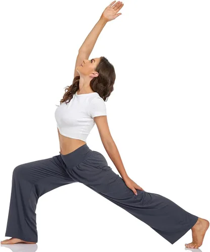 Vista 4 de UEU - Pantalones deportivos de yoga para mujer, holgados, informales, cómodos, de pierna ancha, pantalones cómodos de cintura alta y con bolsillos