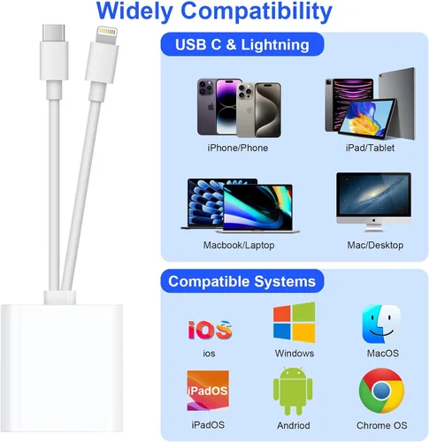Vista 3 de Lector de tarjetas SD Denlane para iPhone iPad, lector de tarjetas de memoria con interfaz dual USB C y Lightning, adaptador de cámara digital