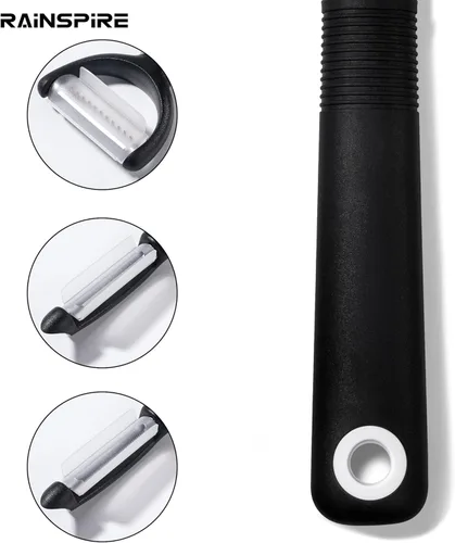 Vista 7 de Rainspire Juego de Pelador de 3 Piezas, Pelador Giratório Premium de Verduras, Accesorios de Cocina para Pelar Manzanas, Patatas, Verduras y Frutas