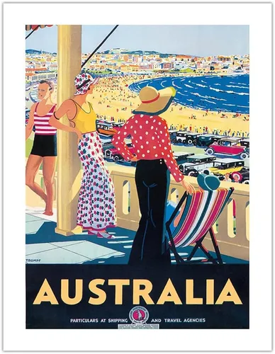 Vista 11 de Pacifica Island Art Australia - Bondi Beach New South Wales - Vintage Travel Poster by Percy Trompf c.1929 - Eco-friendly Premium Bamboo Paper