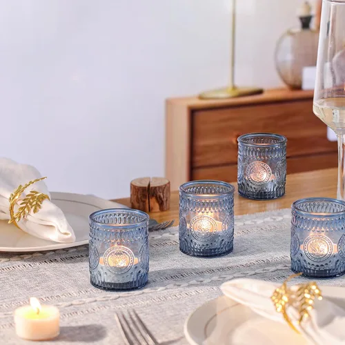 Vista 3 de MATAHUM 36 Piezas de Portavelas Votivos Azules, Portavelas de Cristal para Luz de Té para Centro de Mesa de Boda, Centro de Mesa, Decoraciones