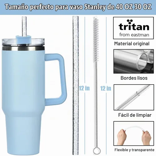 Vista 2 de ALINK Pajitas reutilizables con purpurina para vaso Stanley de 40 onzas y 30 onzas, popotes de plástico duro de 12 pulgadas de largo, popote