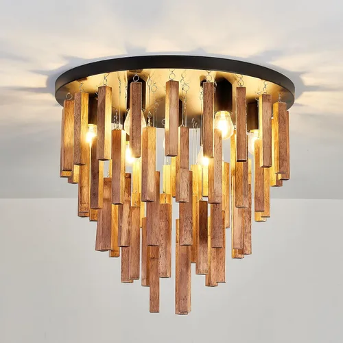 Vista 13 de Lámparas de techo semiempotradas de 3 luces, lámpara de madera bohemia, lámpara de techo de roble y negro con E26 para cocina, sala de estar