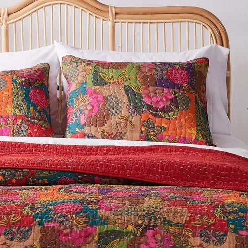 Vista 5 de Greenland Home Jewel Kantha - Juego de cama reversible acolchado 100% algodón, tamaño individual (2 piezas), color rojo