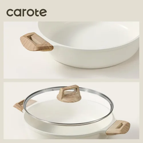 Vista 7 de CAROTE Olla antiadherente con tapa, olla de sopa poco profunda de 4 cuartos
