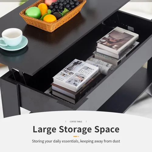 Vista 5 de FDW Mesa de Centro Elevable de 39.4 pulgadas con Compartimento Oculto y Estante de Almacenamiento, Tablero de Madera Elevable para Hogar, Sala
