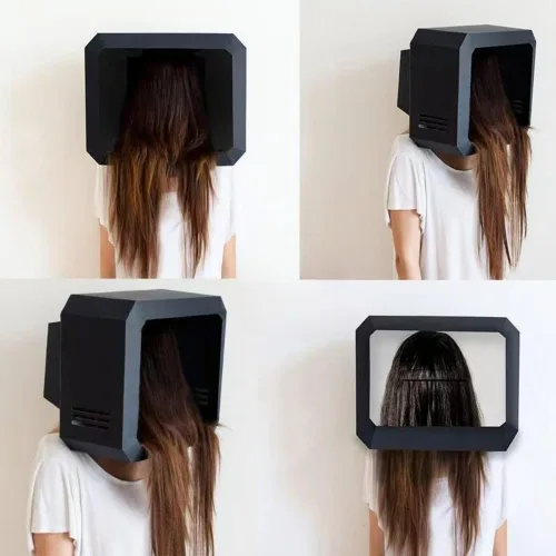 Vista 5 de Máscara de caja de televisión de cara completa - Modelo de papel de bricolaje 3D de dibujos animados para Halloween, fiesta escolar