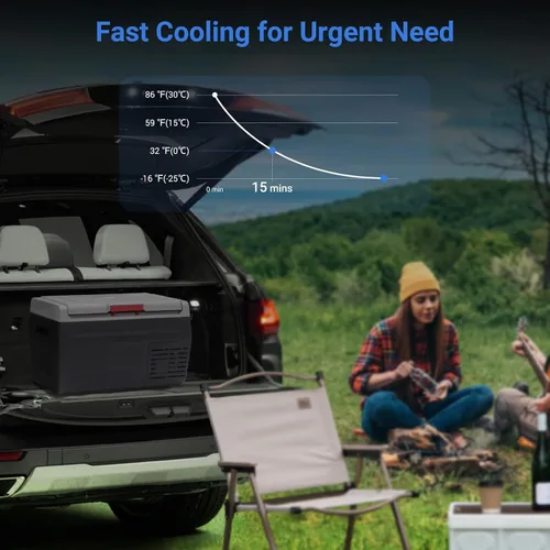 Vista 8 de Smad Refrigerador portátil de coche de 12 voltios -4℉-68℉ Enfriador eléctrico con cesta extraíble y ruedas, soporte de taza de iluminación LED, 53