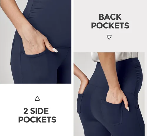 Vista 5 de Ewedoos Pantalones de maternidad pantalones de trabajo laterales fruncidos con bolsillos sobre el vientre, pantalones de vestir de embarazo