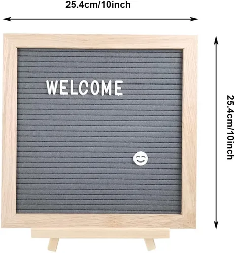 Vista 2 de Tablero de mensajes de madera, tablero de letras de fieltro, panel de mensajes de 10 x 10 pulgadas con 170 calcomanías de letras, para decoración
