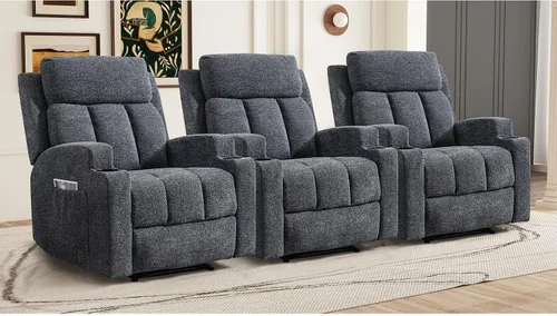Vista 16 de CANMOV Silla reclinable manual con masaje y calor, cómoda silla reclinable con brazos y respaldo sobrerellenos, sofá individual reclinable manual