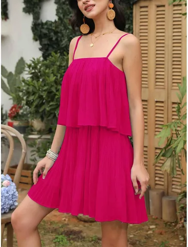 Vista 5 de EXLURA Enterizo de verano para mujer 2026, con tirantes delgados, plisado, traje de vacaciones en la playa, traje corto de crucero a la moda