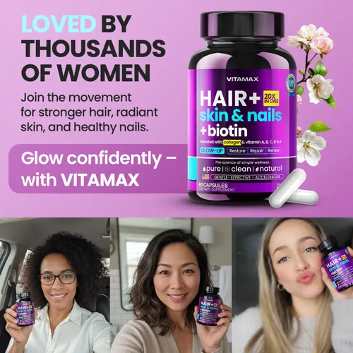 Vista 4 de Biotina Colágeno Potenciador de queratina con ácido hialurónico – Suplemento para el crecimiento del cabello más grueso, piel saludable y uñas