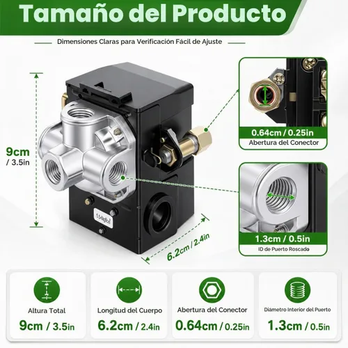 Vista 3 de Interruptor de presión del compresor de aire LF10-4H, 4 puertos 1/4 "NPT, interruptor de control de presión de 95-125 PSI para reemplazo de piezas