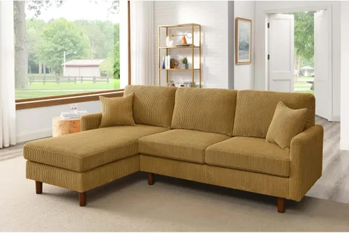 Vista 12 de Sofá seccional en forma de U de gran tamaño con asiento profundo de pana con marco de madera maciza, sofá modular cómodo moderno con reposabrazos