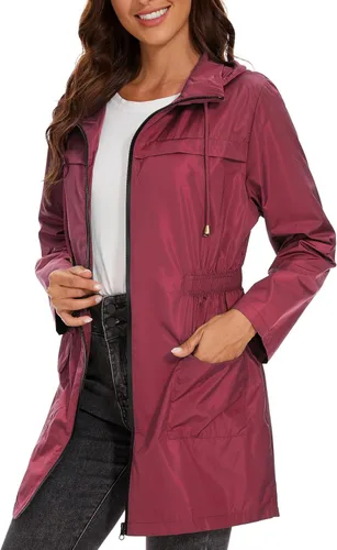 Vista 2 de Zando Chaquetas de lluvia para mujer, abrigos impermeables para mujer, chaqueta rompevientos con capucha para mujer