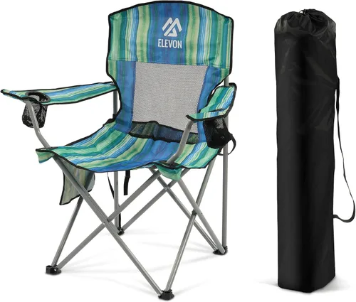 Vista 12 de Silla de camping Elevon, silla plegable portátil al aire libre con brazos, soporte para tazas y bolsa de transporte