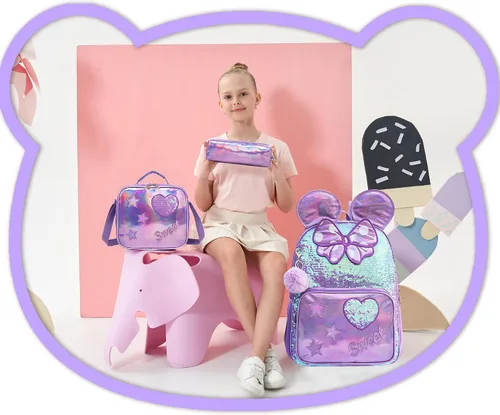Vista 29 de Mochila para niñas de 16 pulgadas, mochilas para niñas para la escuela, mochila de lentejuelas con lonchera para estudiantes de primaria