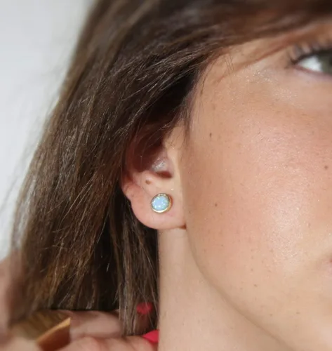 Vista 5 de Aretes de ópalo – Aretes de tuerca de 0.236 in – Aretes minimalistas de ópalo para mujer
