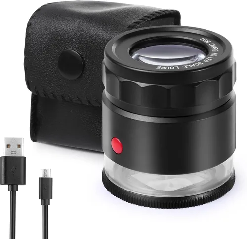 Vista 8 de Lupa de joyería 30X con 7 luces, lupa de mano plegable recargable por USB con linterna de evaluación de jade para evaluación de joyas, monedas