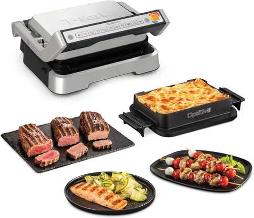 Vista 7 de T-Fal OptiGrill - Parrilla eléctrica XL de acero inoxidable, 6 porciones, 9 modos de cocción automáticos inteligentes, prensa Panini, 1800 vatios