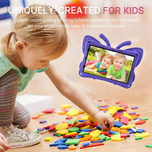 Vista 18 de FW Fire 7 - Funda para tablet para niños, Amazon Fire 7 2022, funda de mariposa con luz de atril, EVA, protección contra caídas, resistente, a
