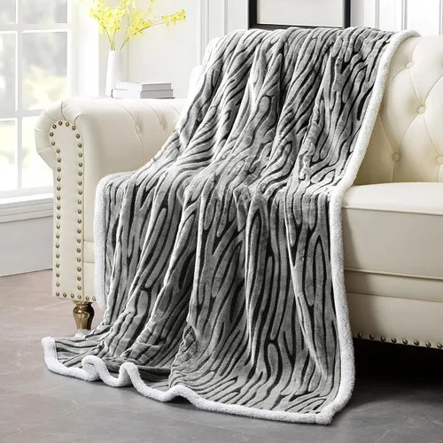 Vista 6 de MACEVIA Manta Decorativa de Forro Polar Sherpa para Sofá, Manta de Cebra 3D, Mullida, Gruesa, Cálida, Reversible, Acogedora, Cómoda, Súper Suave