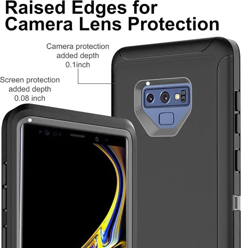 Vista 2 de Funda para Galaxy Note 9 con protector de pantalla de TPU [2 unidades], 3 en 1, protección resistente a los golpes, color negro y gris