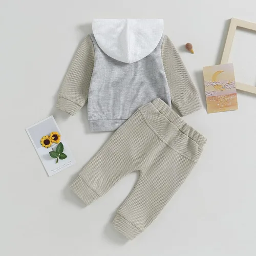 Vista 4 de MERSARIPHY Conjunto de ropa para bebé niño, sudadera con capucha de manga larga con bloques de color, sudadera con capucha, pantalones, trajes