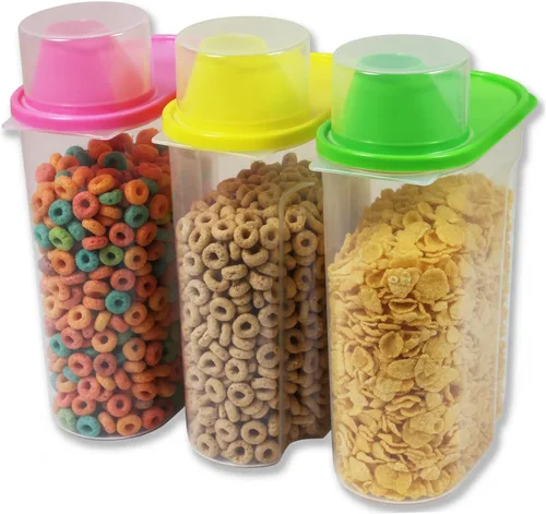 Vista 9 de Basicwise Juego de 3 recipientes pequeños herméticos de almacenamiento de alimentos de 1.9 litros con boquilla de vertido y tapa de taza medidora