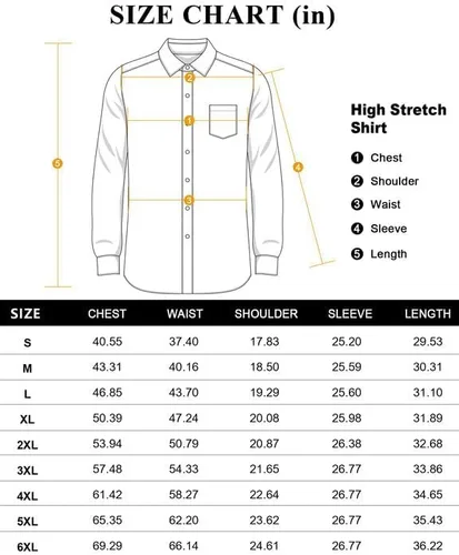Vista 5 de Lusead Camisa de vestir de alta elasticidad para hombre, sin arrugas, manga larga, ajustada, casual, con botones