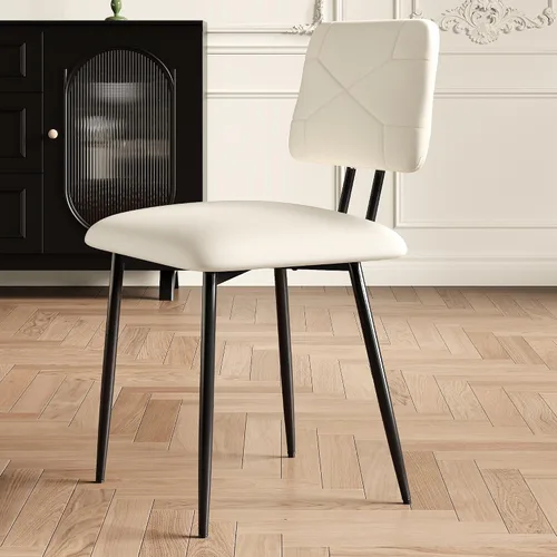 Vista 8 de VECELO Juego de 2 sillas de comedor apilables de piel sintética copetuda Beige