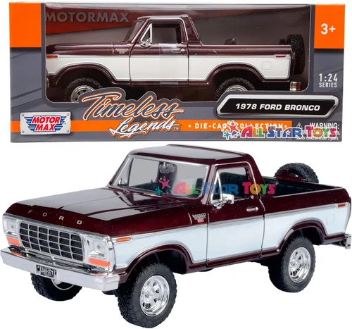 Vista 11 de 1978 Bronco 1:24 Modelo de Coche Fundido SUV SUT Negro con Cap Truck Motormax 79371