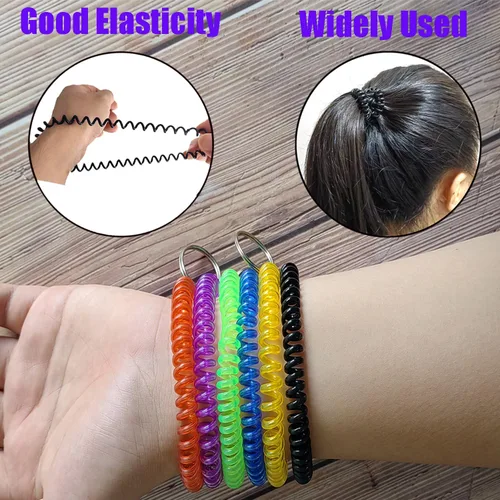 Vista 3 de Colorido llavero de bobina de muñeca pulsera en espiral llavero pulsera titular de la llave para piscina gimnasio identificación insignia